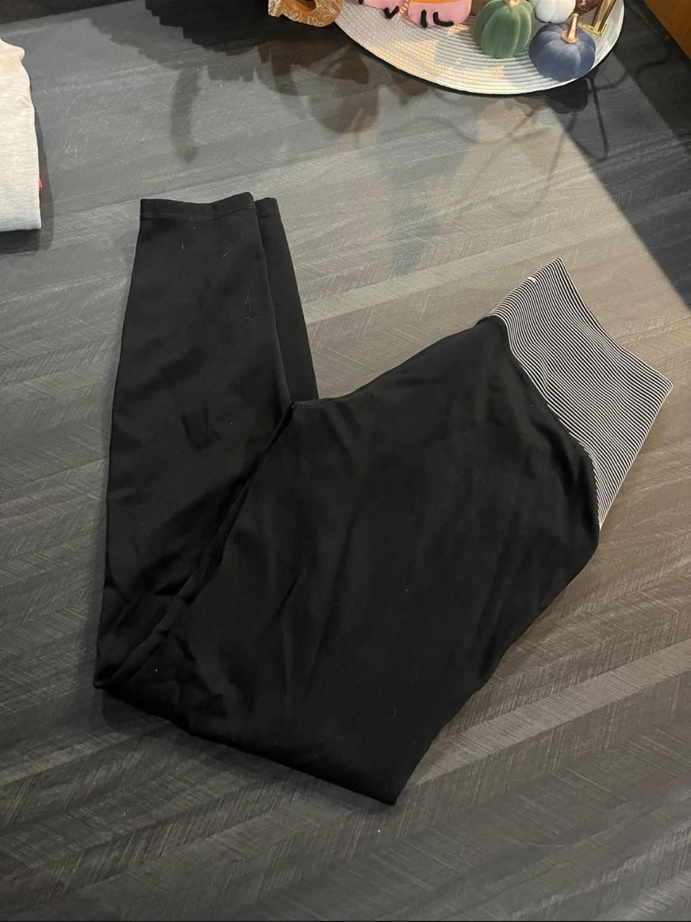 ZYIA Black Leggings with Striped Waistband